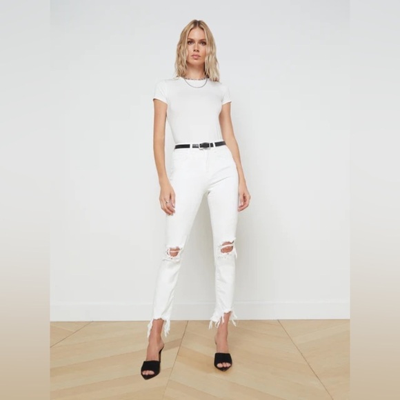 L'Agence / High Line Distressed Skinny Jeans Blanc destroyed wash white 31 - Picture 2 of 9